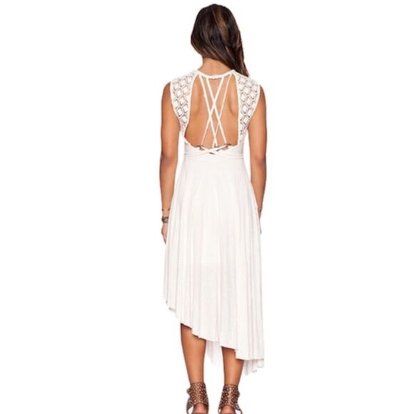 Free People ivory cross rope detail backless asymmetrical midi dress size small - Picture 4 of 12